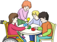 Zeichnung: Kindergartengruppe am Tisch