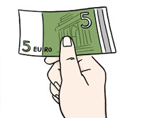 Zeichnung: Hand mit 5-Euro-Schein
