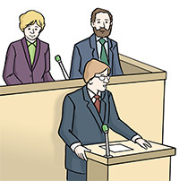 Zeichnung: Ein Redner im Bayerischen Landtag