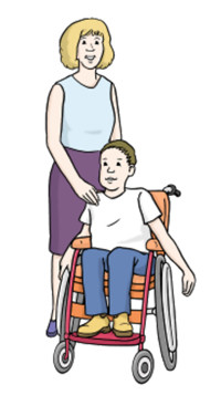 Zeichnung: Mutter mit Kind im Rollstuhl
