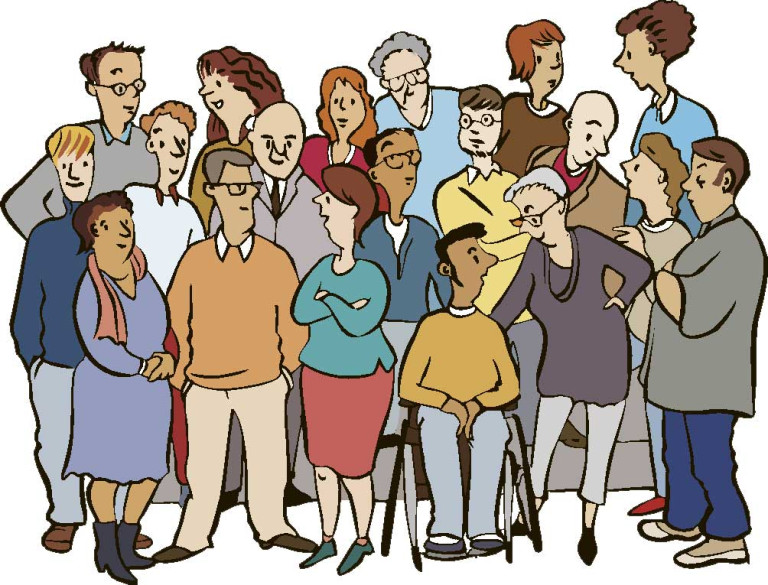 Comic-Bild mit vielen Menschen